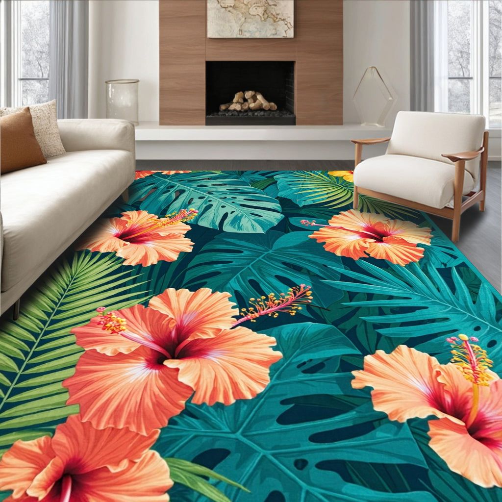 Tropical Hibiscus 3 Leaf Pattern Rug