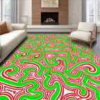 Swirling Green Red Abstract Lines Rug
