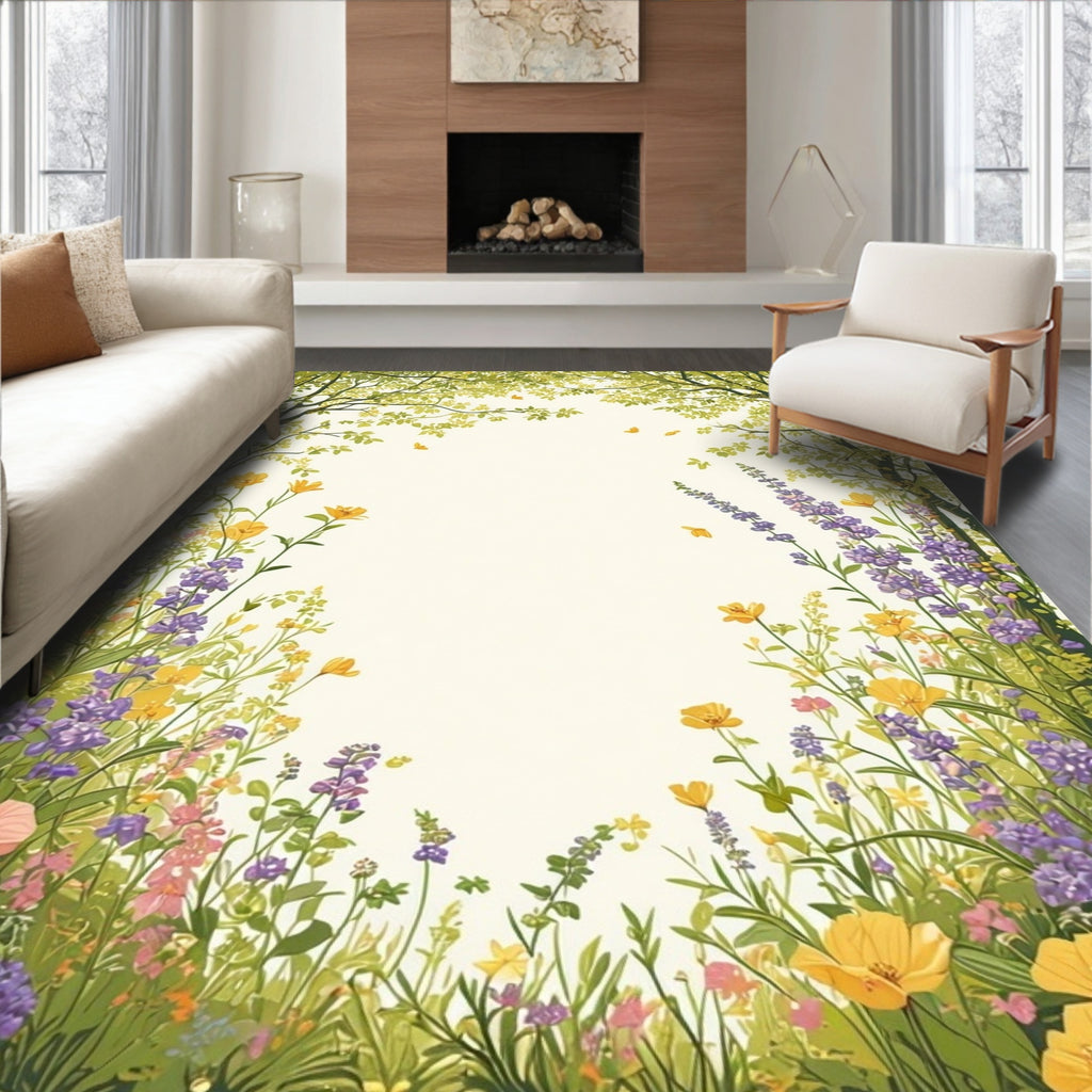 Lush Spring Garden Floral Pattern Rug
