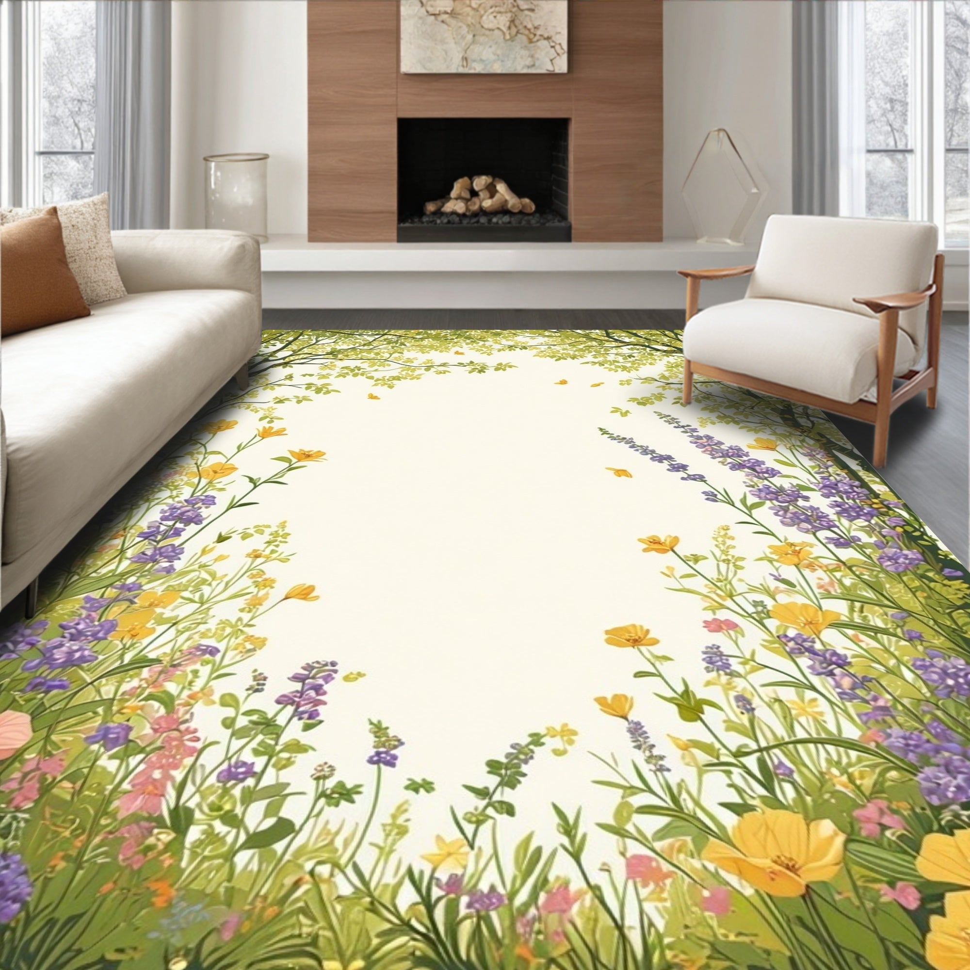 Lush Spring Garden Floral Pattern Rug
