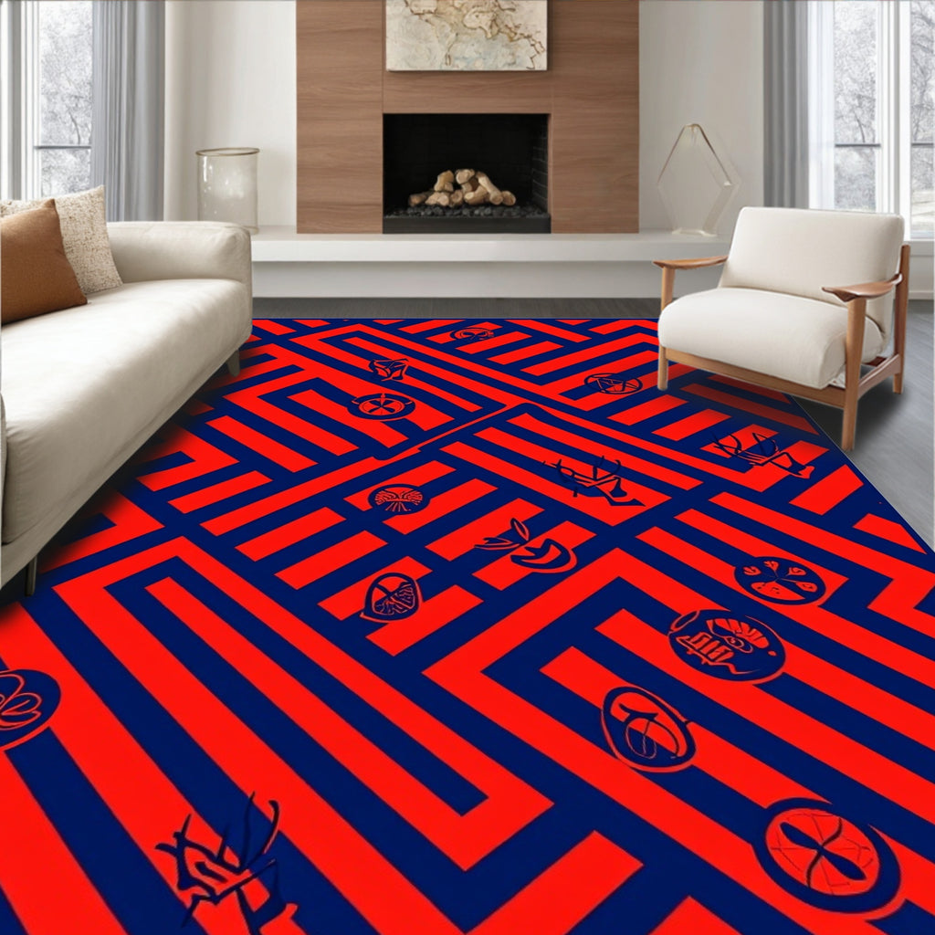 Crimson Navy Maze Emblem Rug