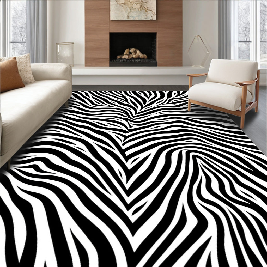 Bold Black White Zebra Print Rug