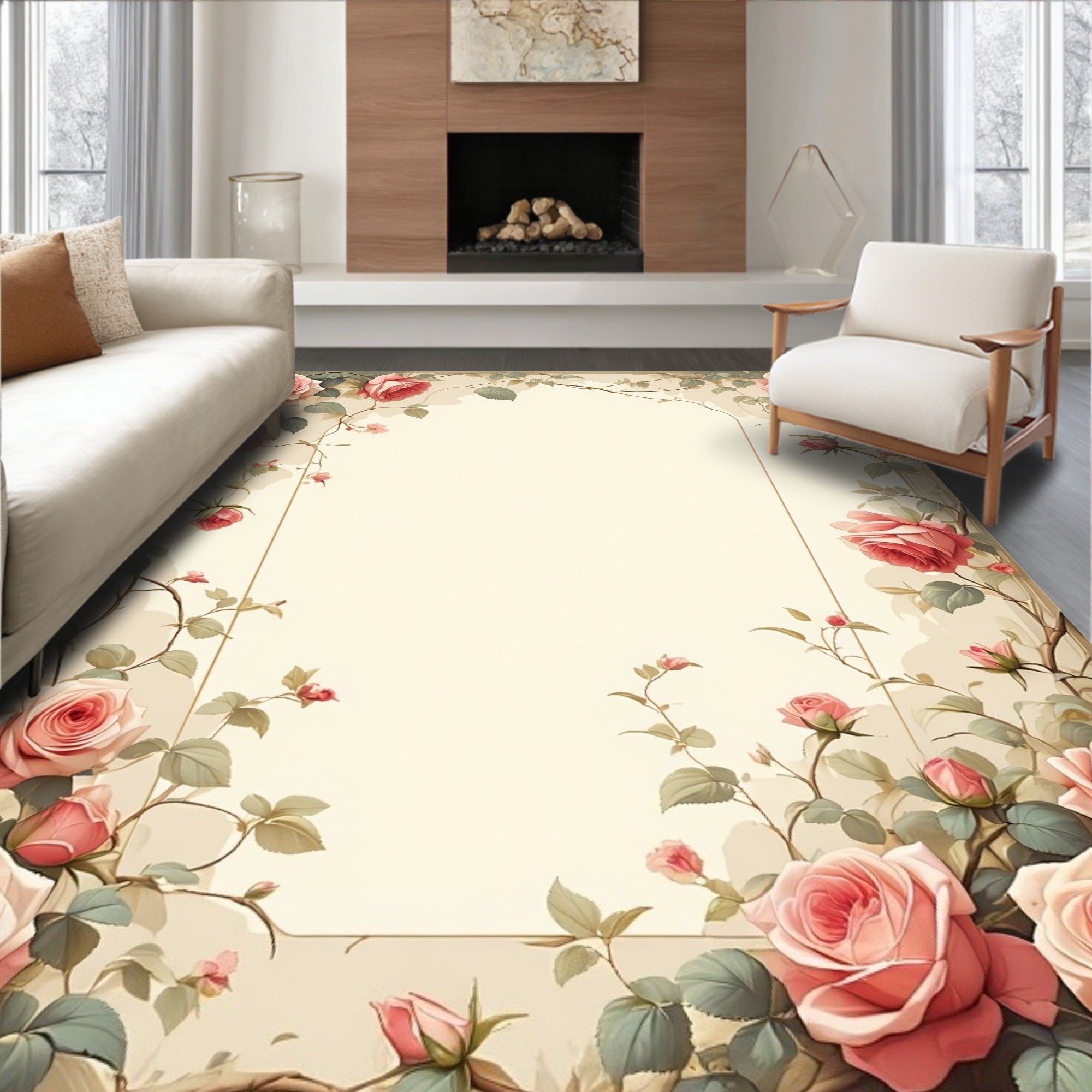 Vintage Rose Vine Border Rug