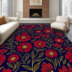 Red Floral Pattern with Yellow Outline Rug