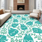 Whimsical Teal Bird Branch Pattern Rug