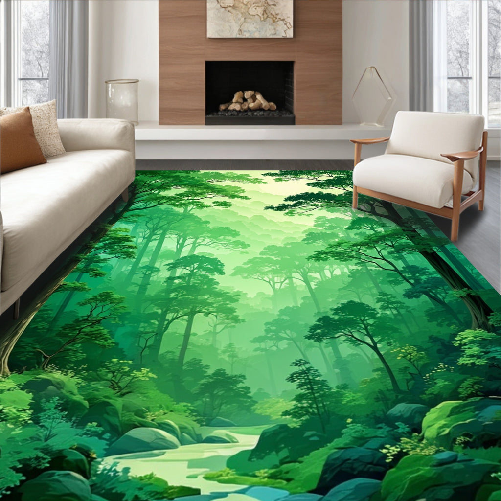 Lush Forest Scene With Vibrant Greenery Rug