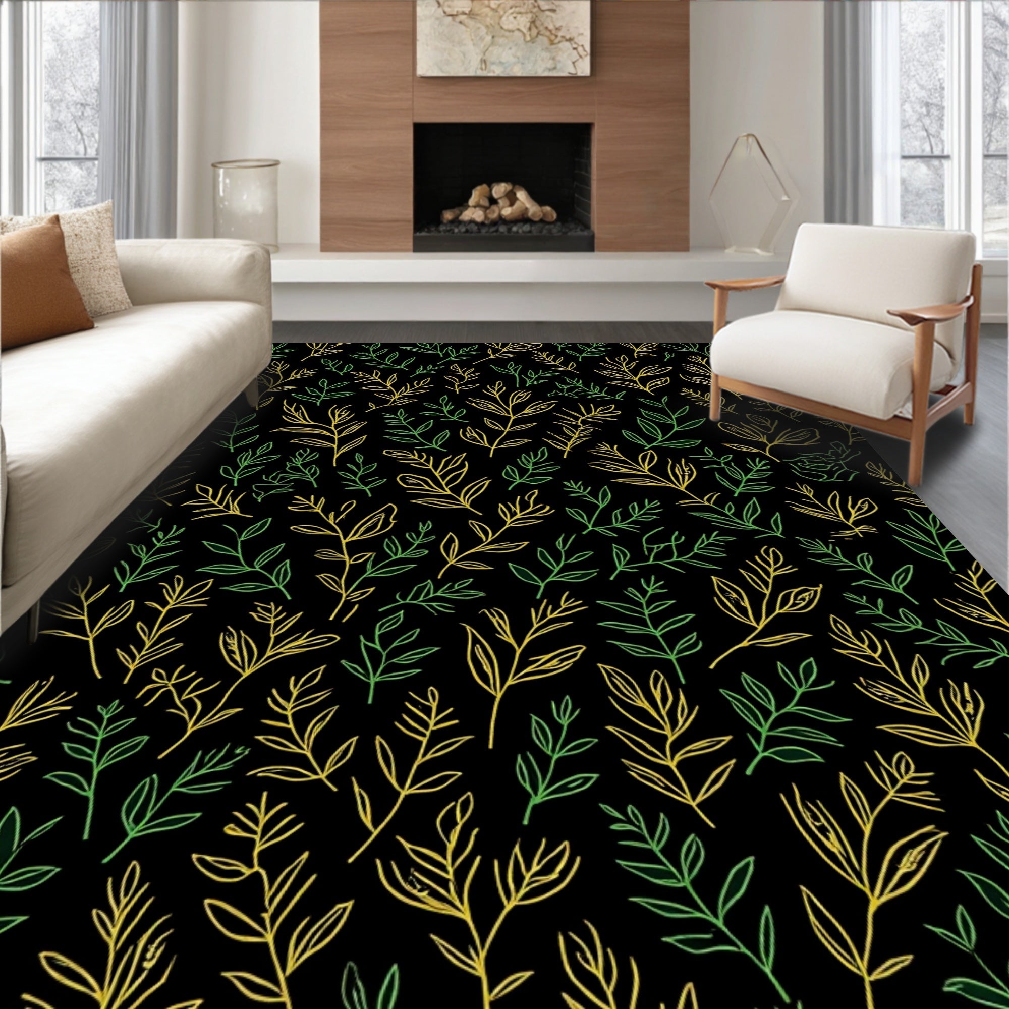 Botanical Outline Pattern Rug