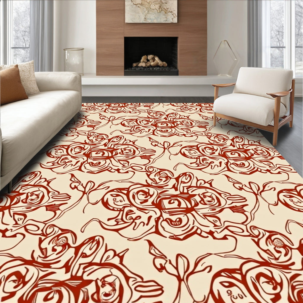 Terra Cotta Floral Abstract Pattern Rug