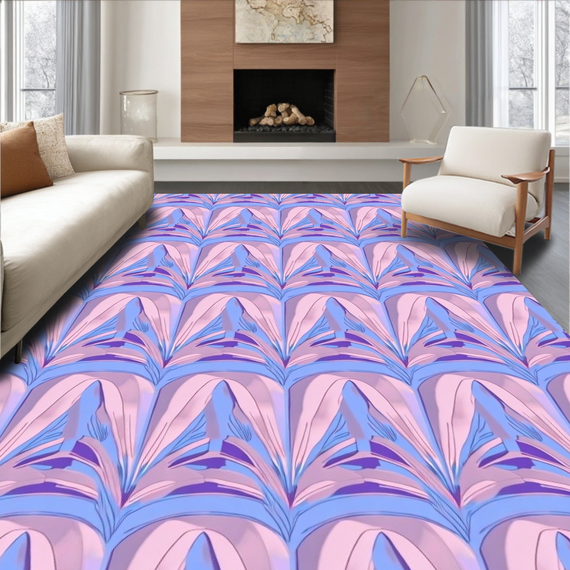 Art Deco Fan Pattern Pink Purple Rug