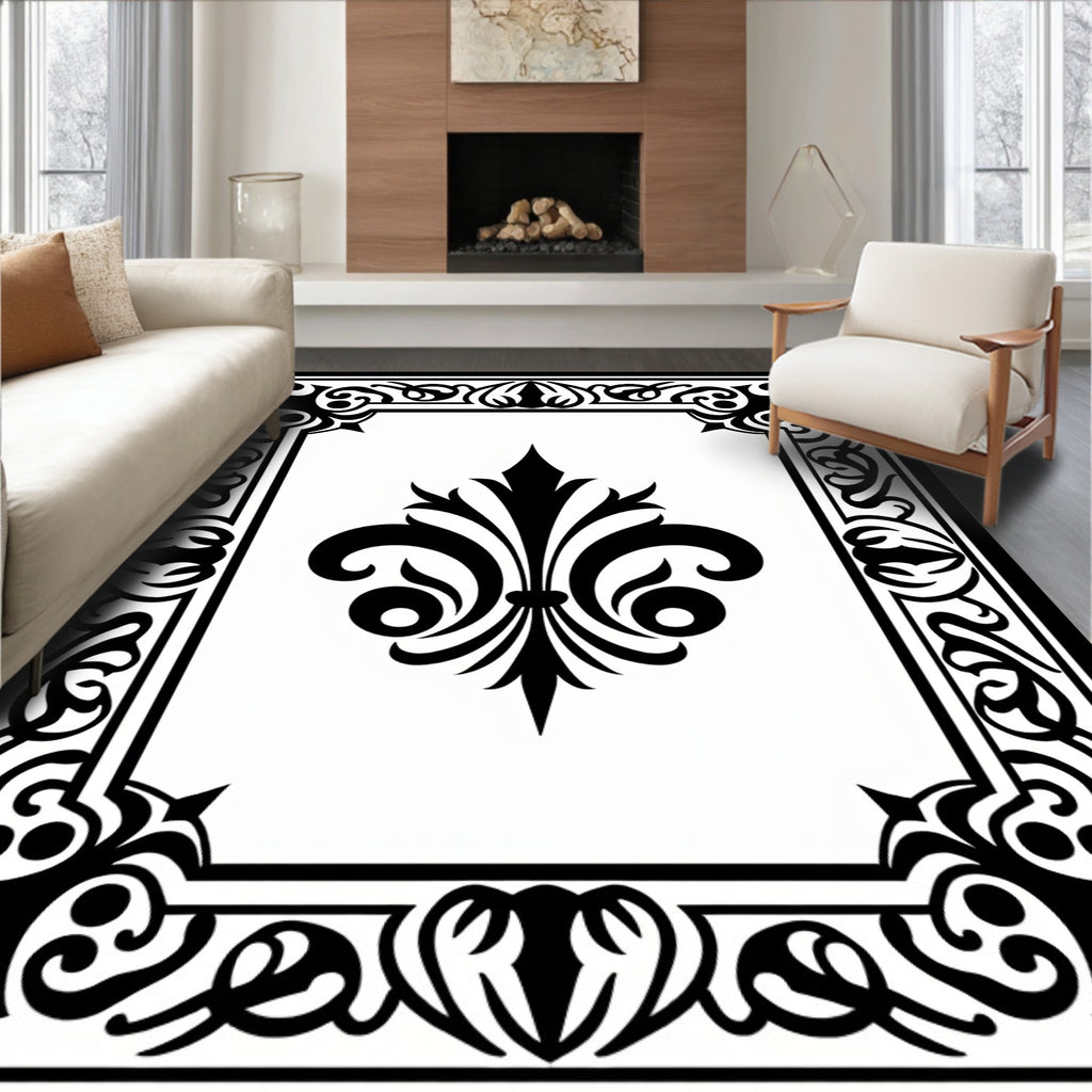 Classic Fleur de Lis Scrollwork Design Rug