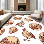 Farmhouse Rooster Circle Landscape Art Rug
