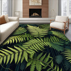 Lush Fern Pattern Dark Botanical Design Rug