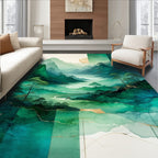 Misty Mountain Landscape Watercolor Design Rug