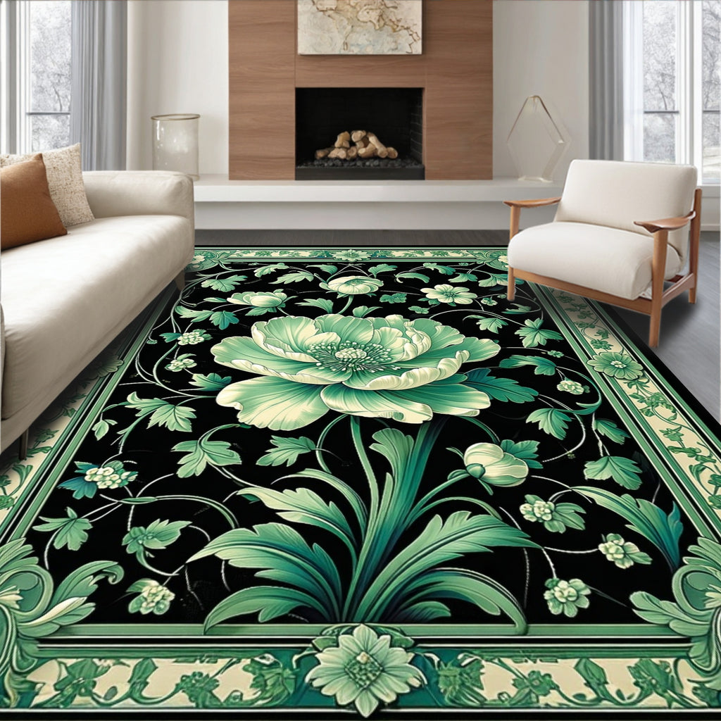 Elegant Jade Floral Art Design Rug