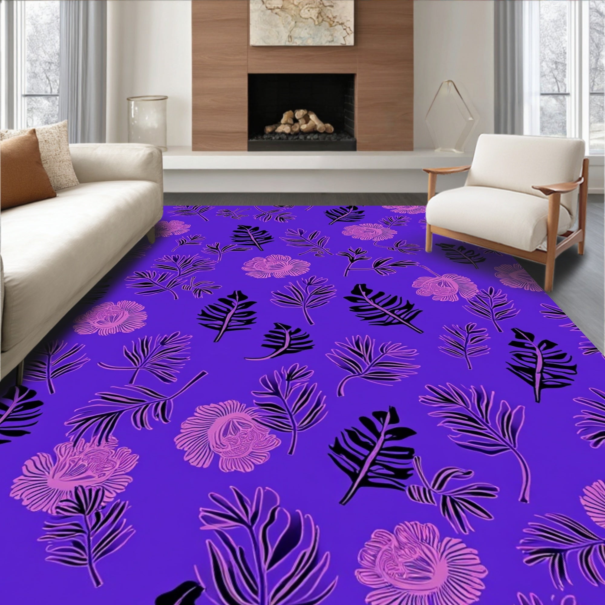 Exotic Floral Leaves Pattern Rug