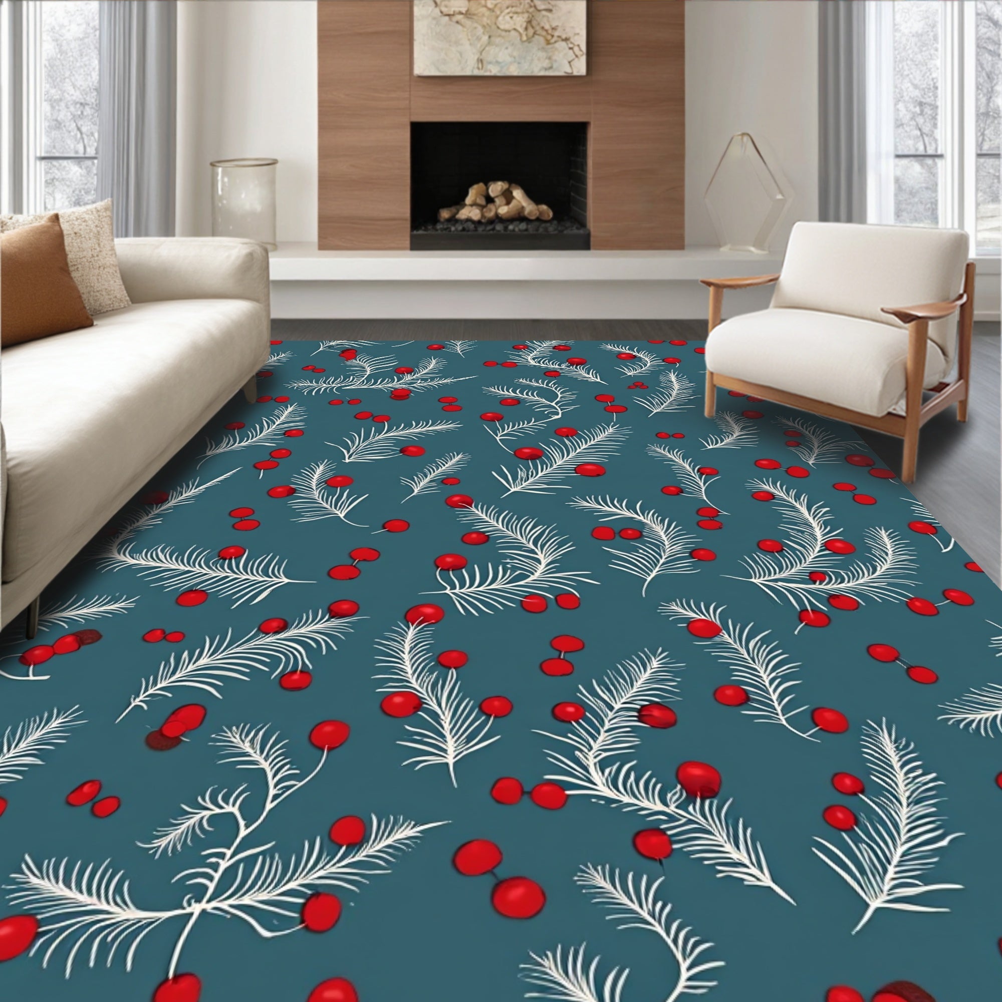 White Pine Branch Berry Pattern Rug