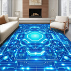 Futuristic Circuit Board Geometric Design Rug