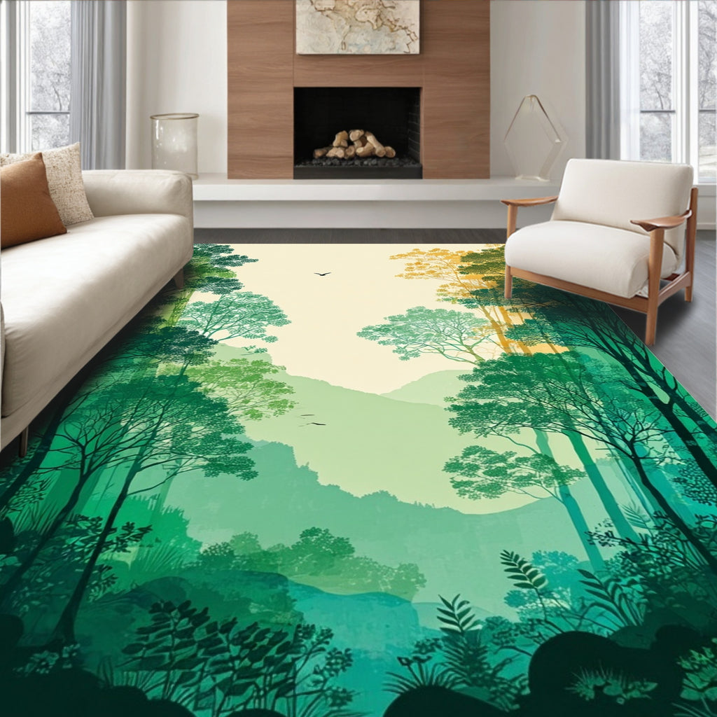 Serene Forest Landscape Nature Design Rug