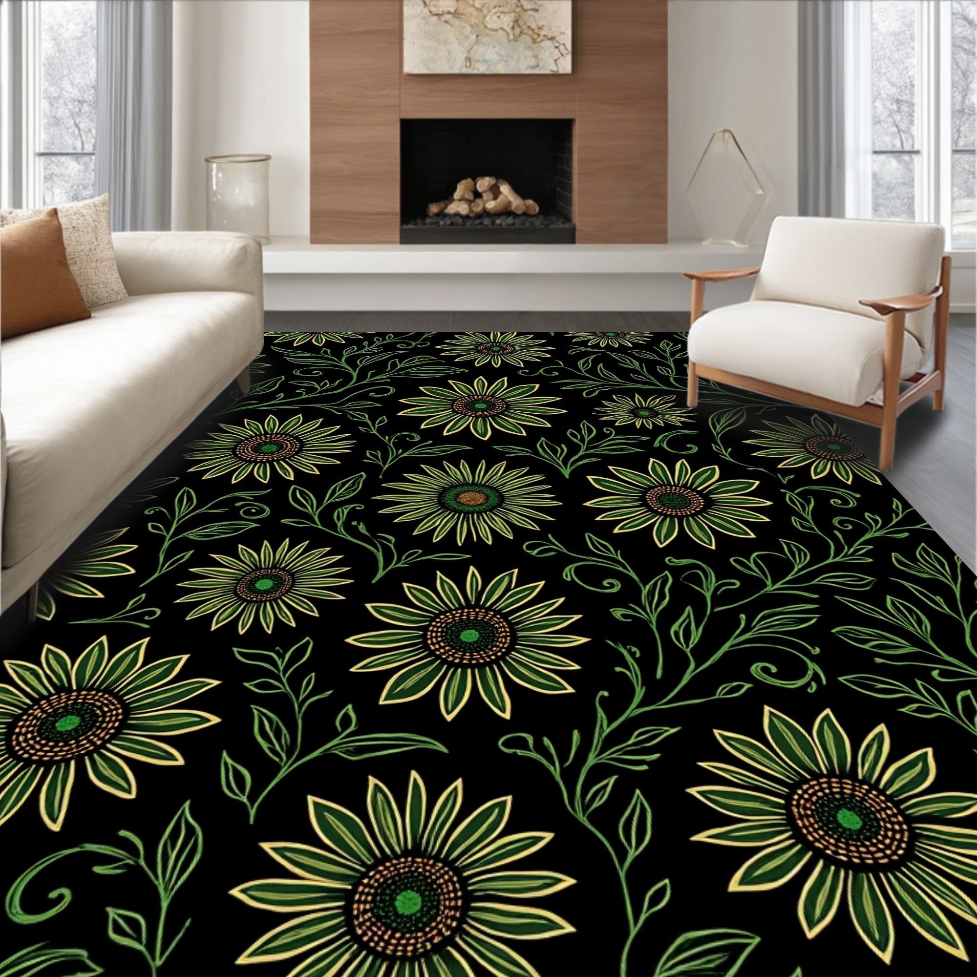 Tender Green Floral Vine Rug