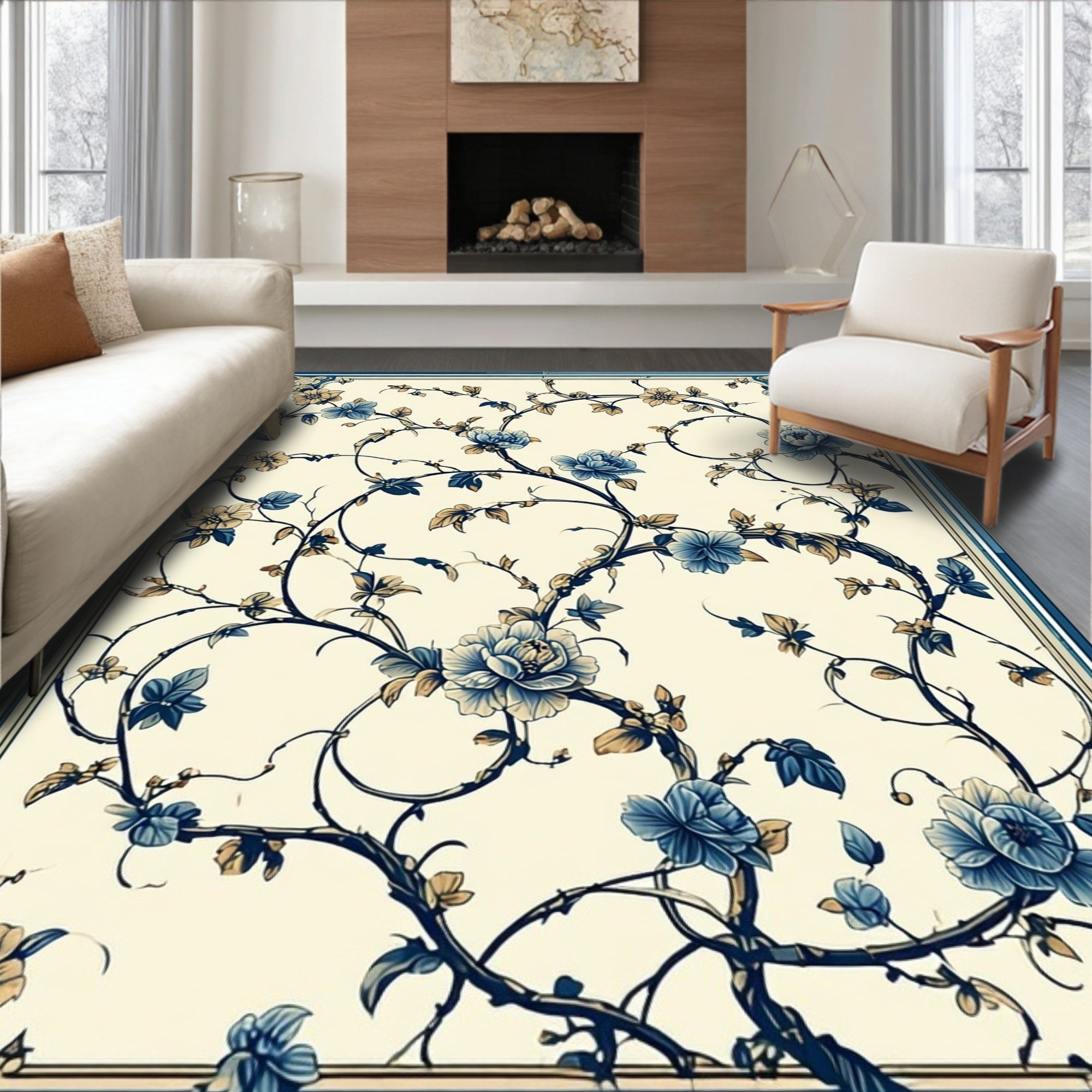 Floral Scroll Vine Pattern Rug