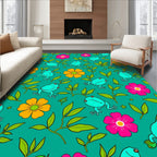 Frog Flower Patterned Whimsical Rug
