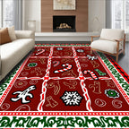 Festive Red Gingerbread Candy Cane Snowflakes Rug