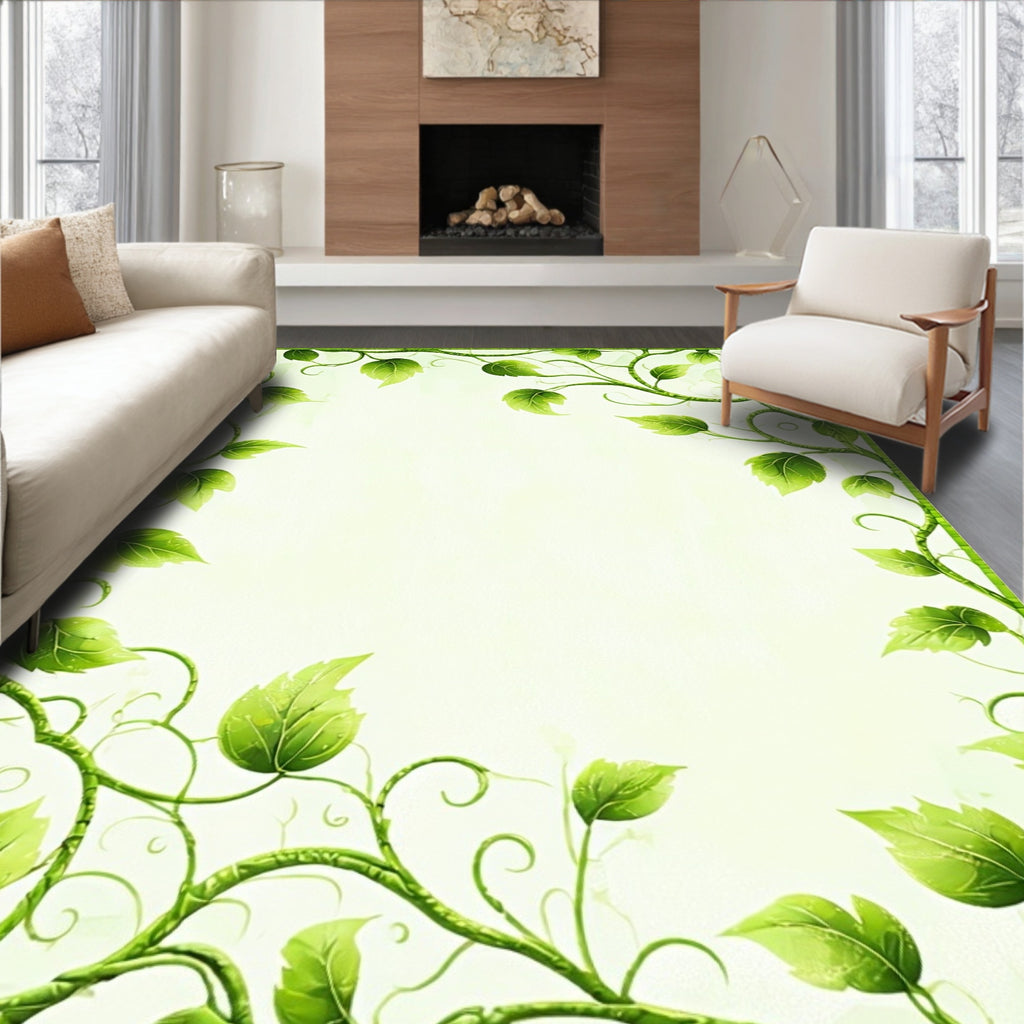 Vibrant Green Leafy Vine Art Rug