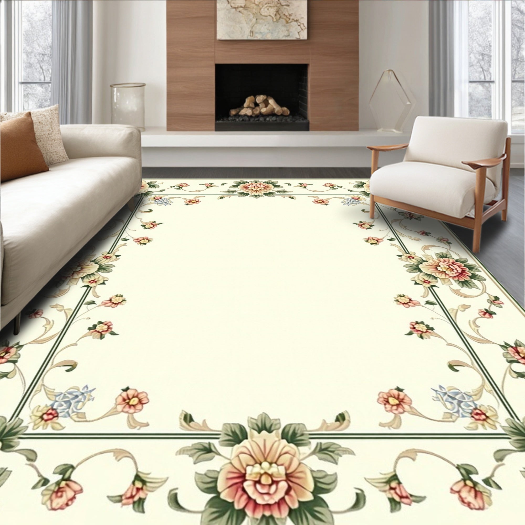 Ornate Floral Border Design Rug