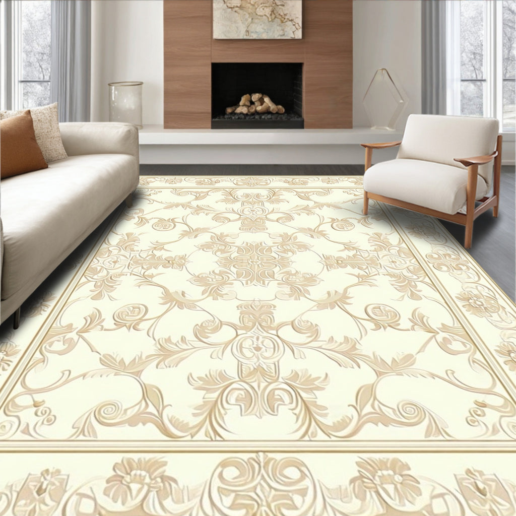 Intricate Floral Border Medallion Design Rug