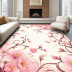 Soft Pink Floral Scroll Pattern Rug