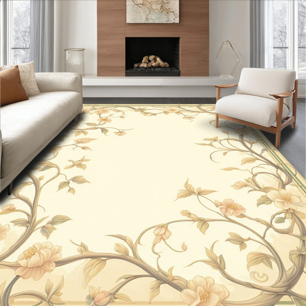 Whimsical Floral Vine Border Design Rug