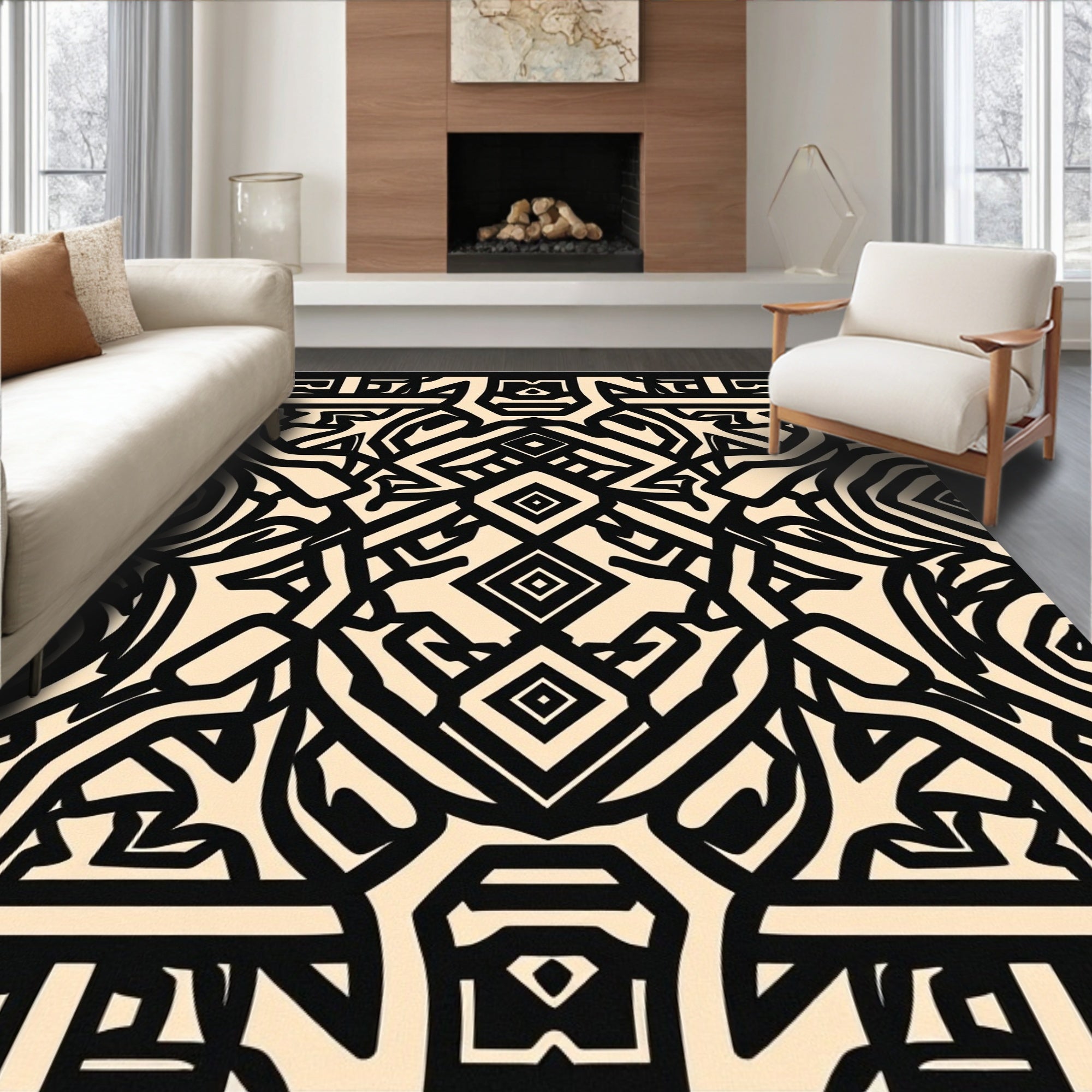 Bold Geometric Maze Pattern Rug