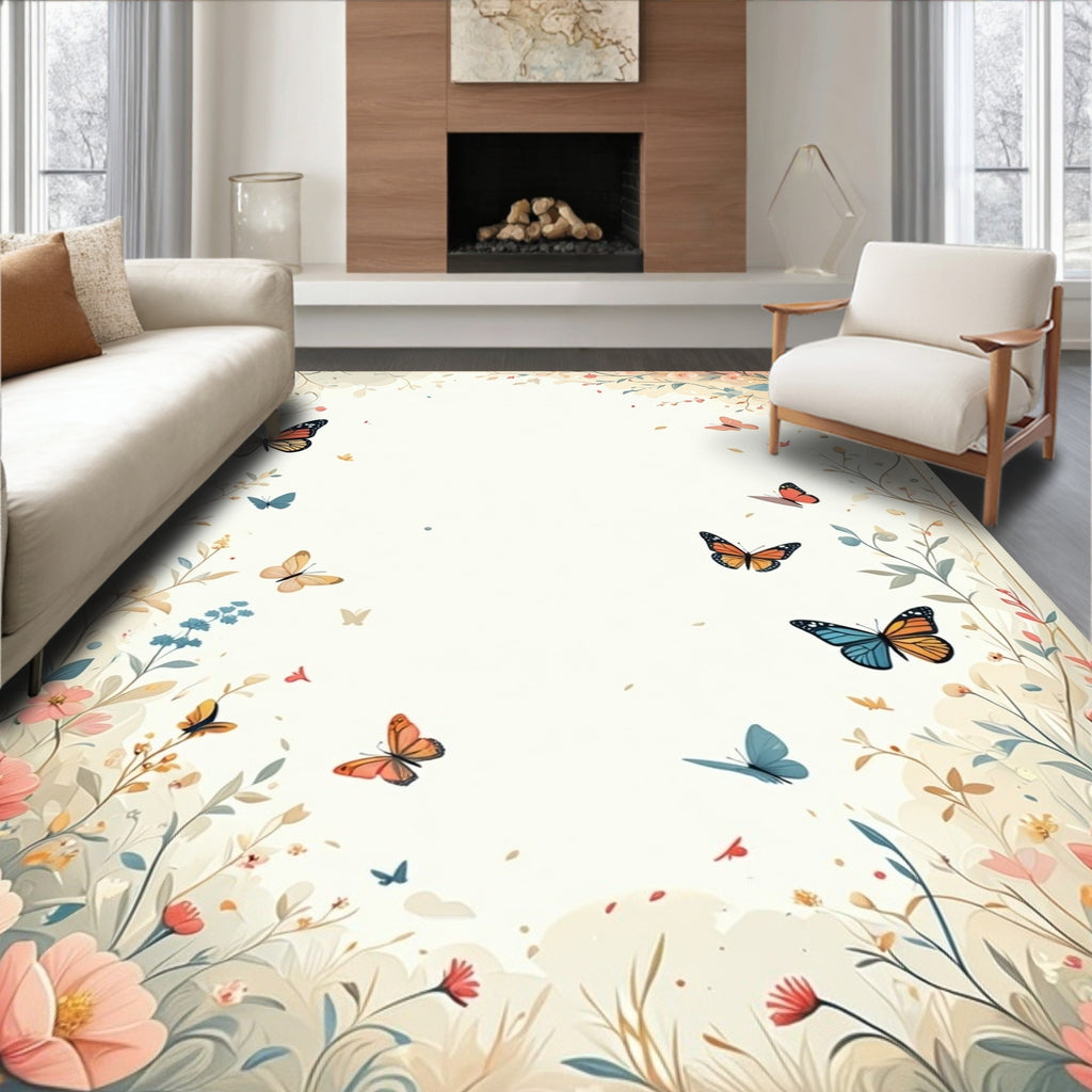 Whimsical Butterflies Floral Garden Rug