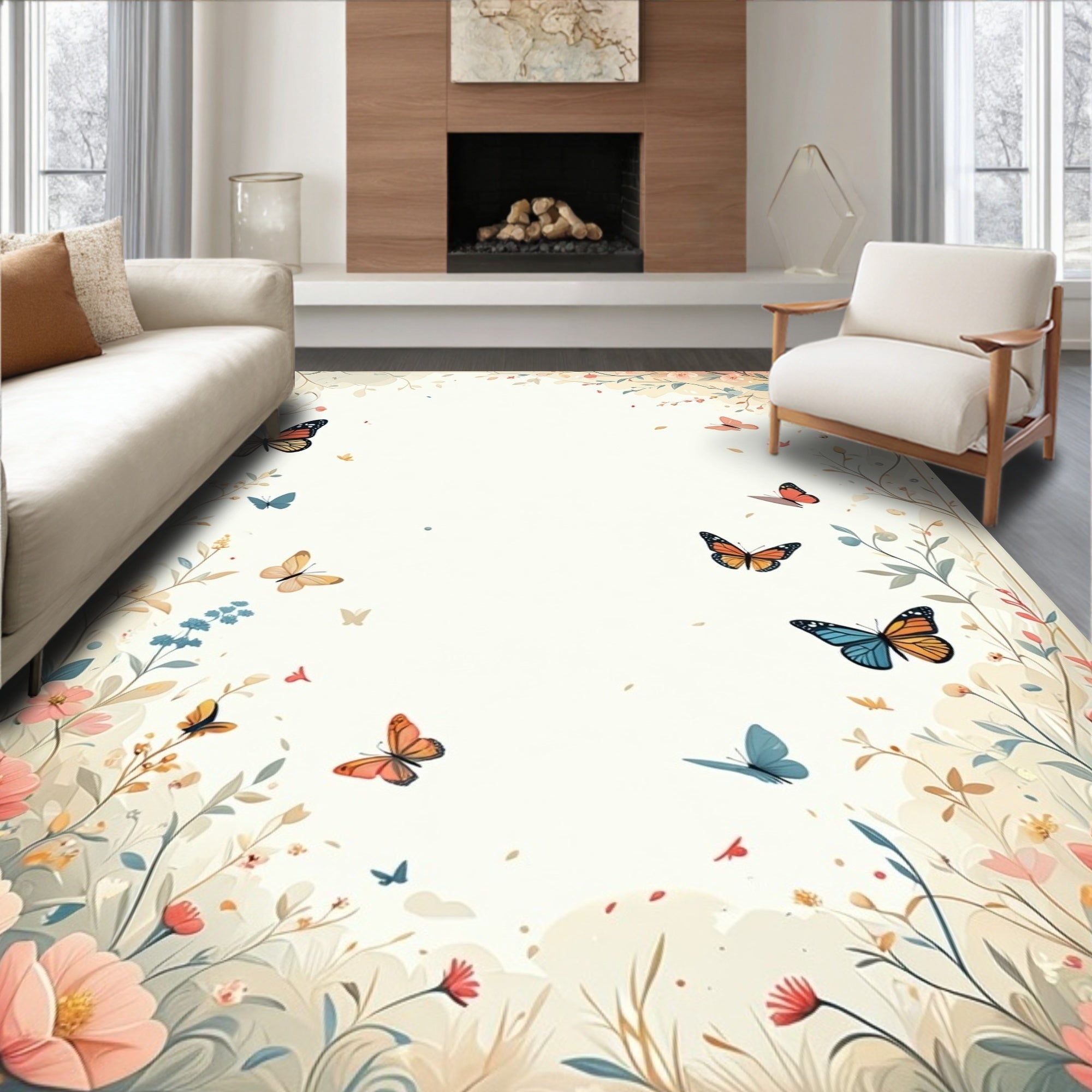 Whimsical Butterflies Floral Garden Rug