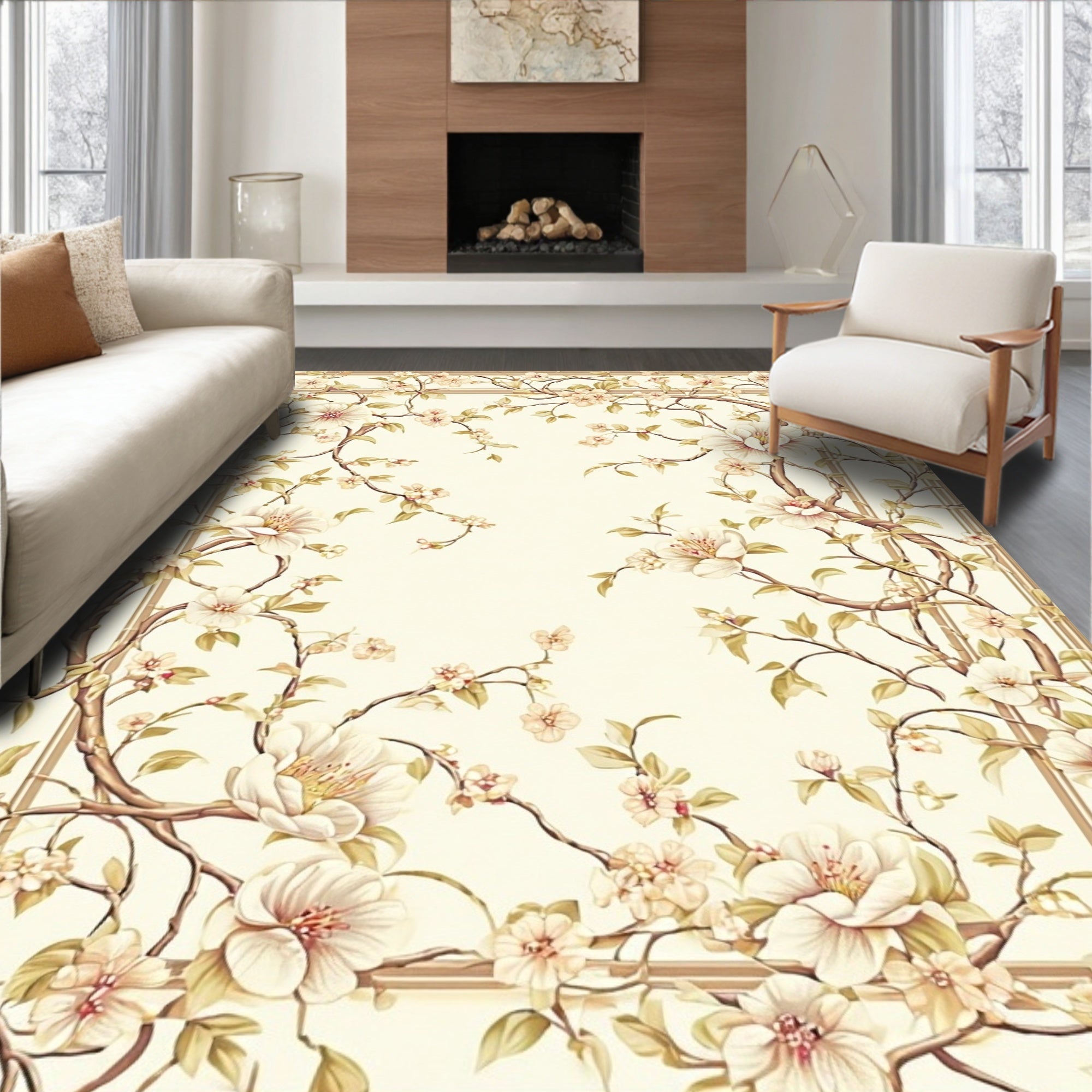 Elegant Floral Blossom Branch Design Rug