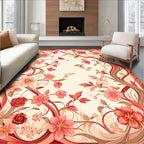 Floral Vine Red Cream Pattern Rug