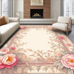 Soft Pink Beige Floral Frame Rug