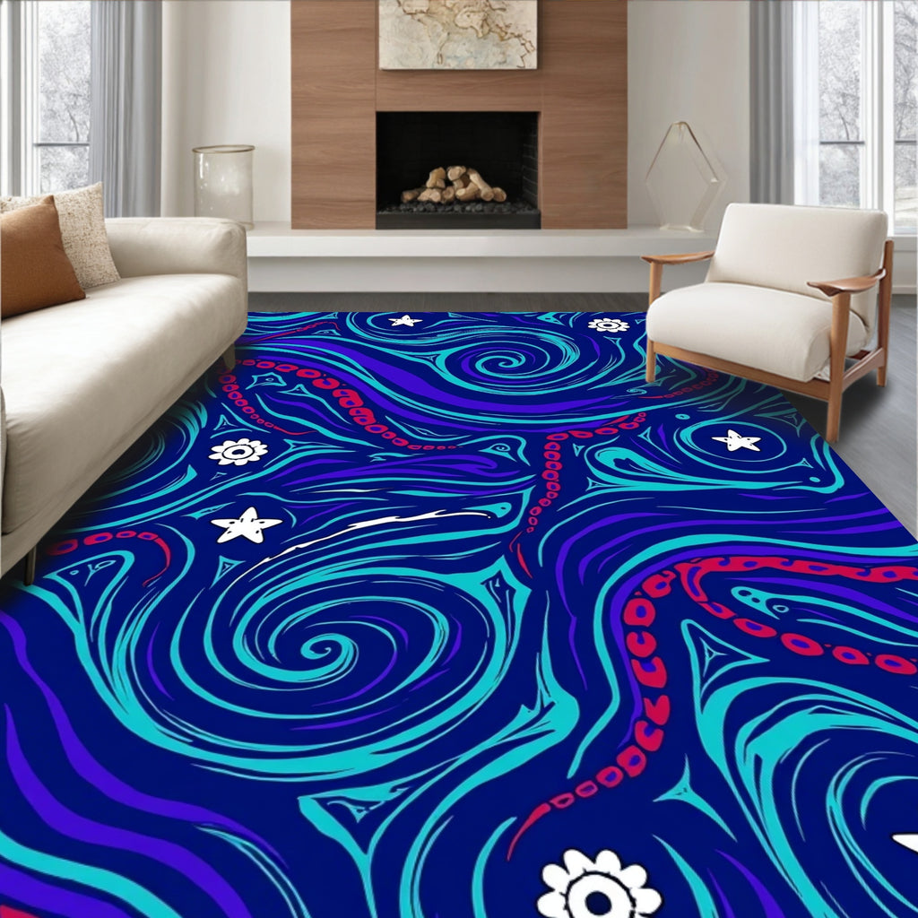 Cosmic Swirl Star Pattern Design Rug