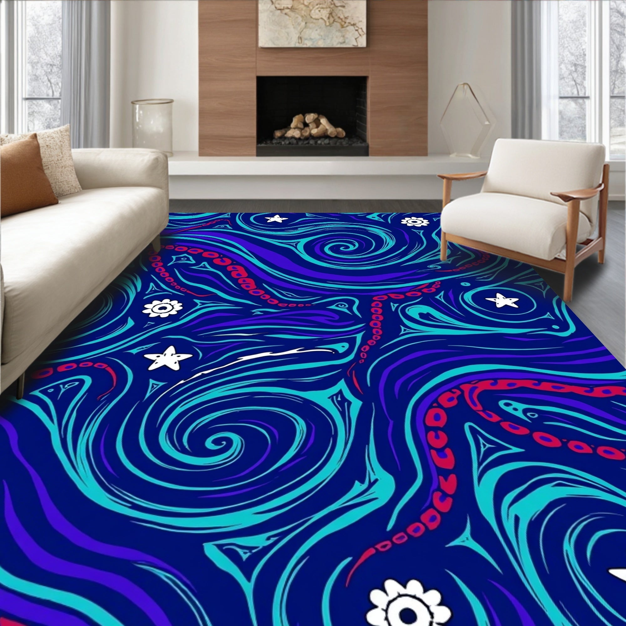 Cosmic Swirl Star Pattern Design Rug