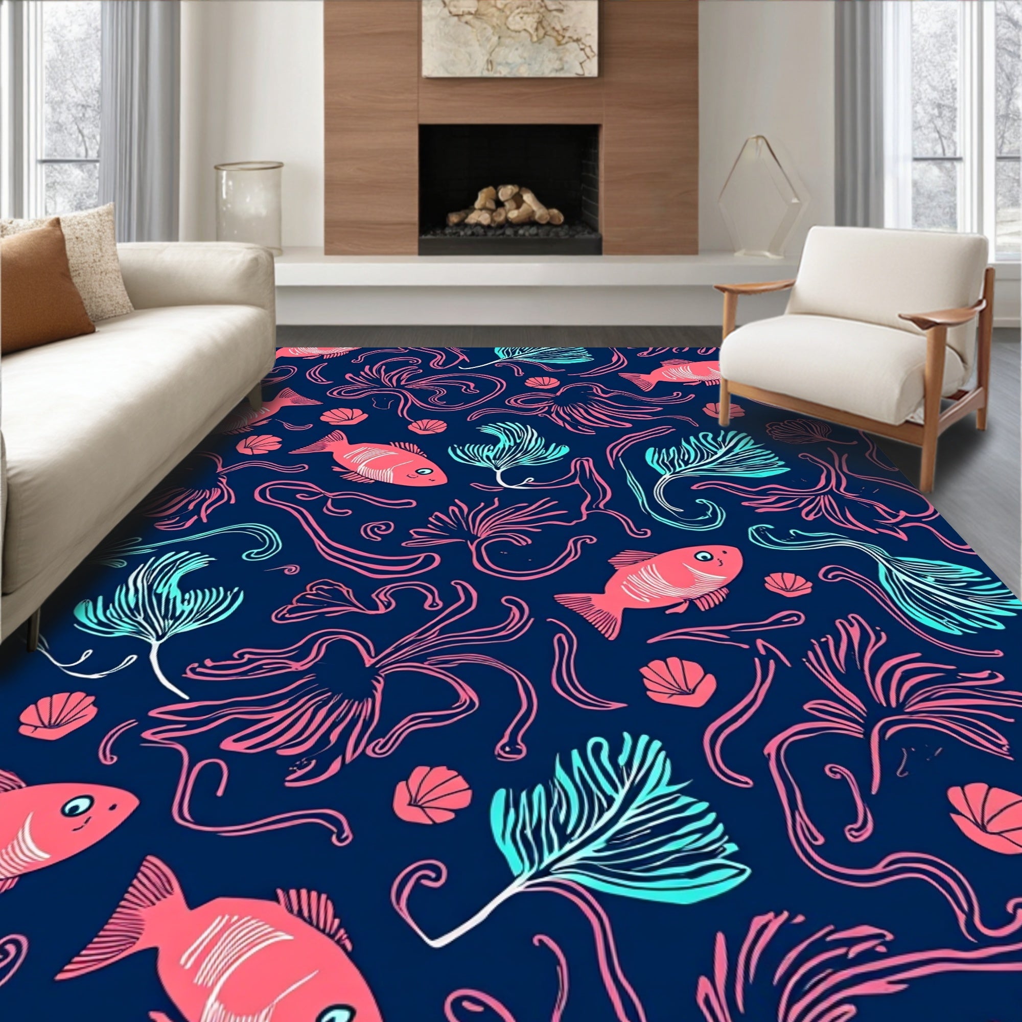 Coral Reef Fish Seaweed Pattern Rug