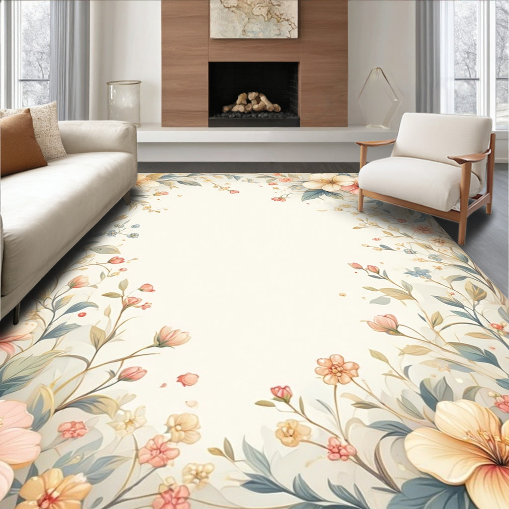 Soft Watercolor Floral Garden Pattern Rug