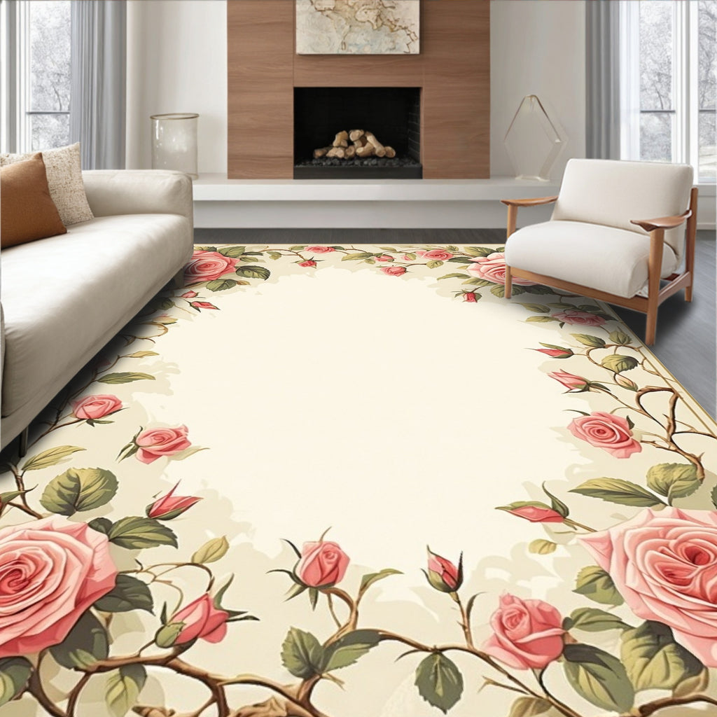 Vintage Rose Vine Floral Style Rug
