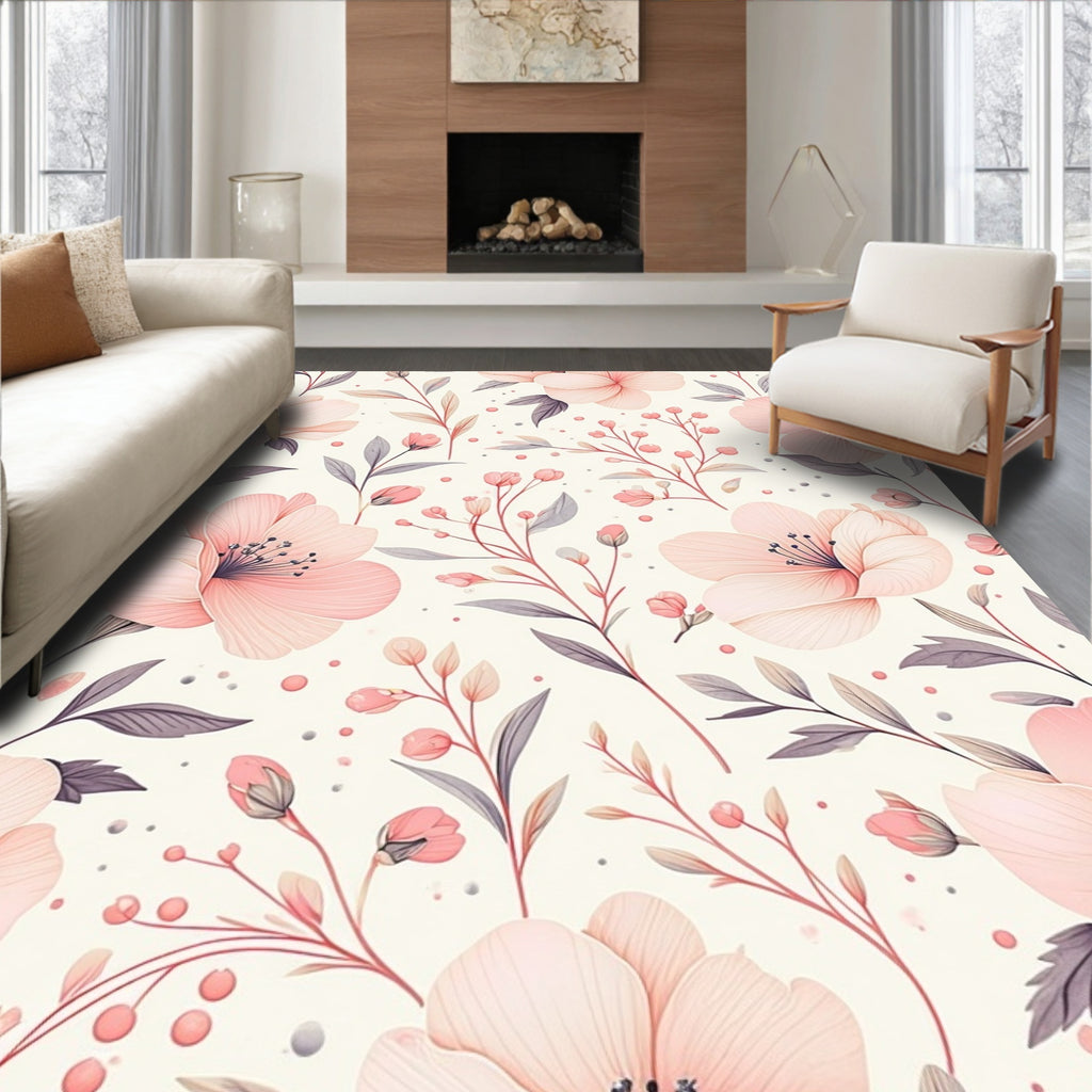 Soft Pink Floral Blossom Pattern Rug