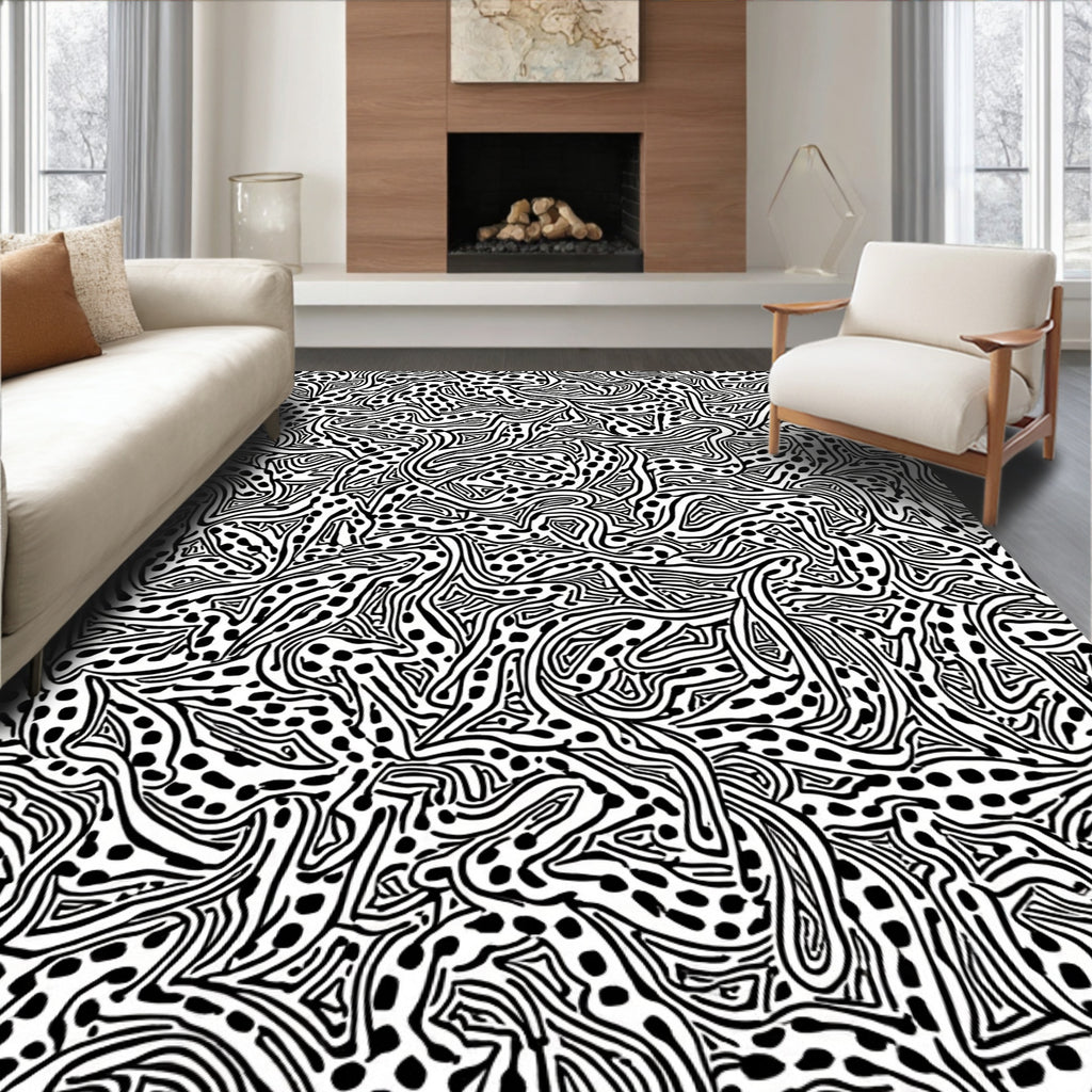 Black White Organic Line Art Rug