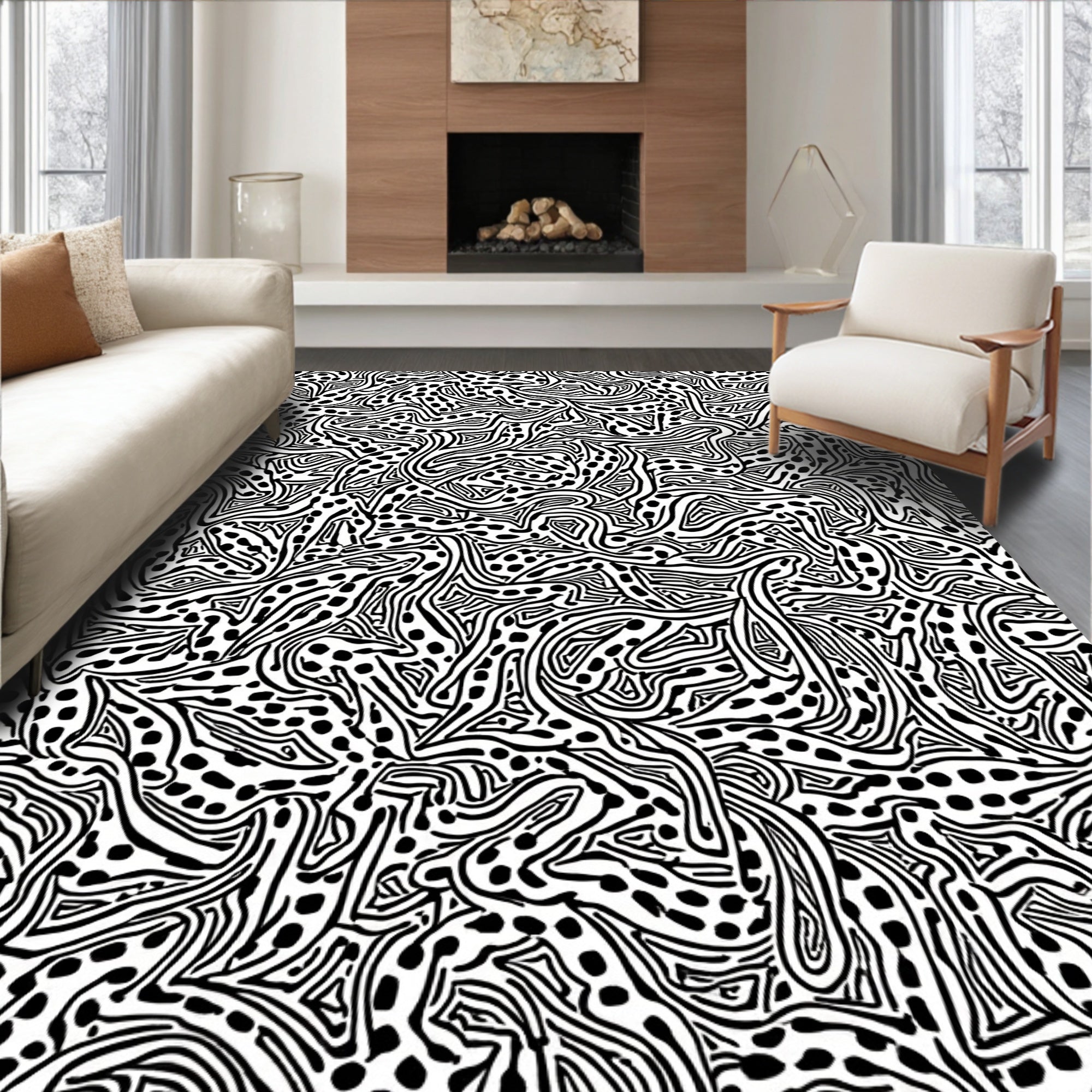 Black White Organic Line Art Rug