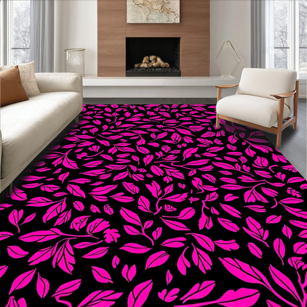 Hot Pink Floral Vines Pattern Rug