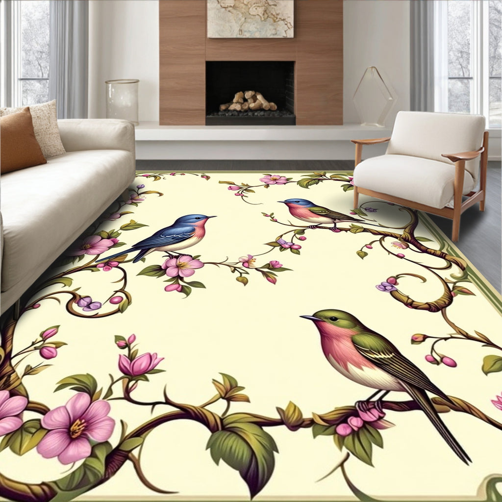 Floral Birds On Winding Branches Rug