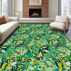 Lush Green Tropical Bird Pattern Rug