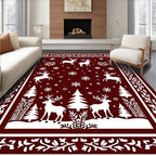 Christmas Deer Snowflake Forest Scene Rug