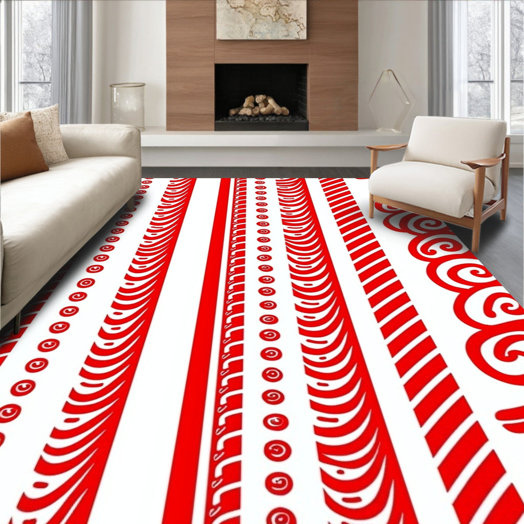 Bold Red Stripe And Swirl Borders Rug